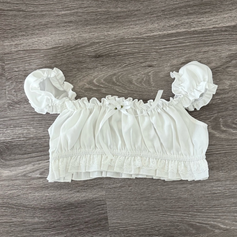 Thrifted white ruffled bow crop top